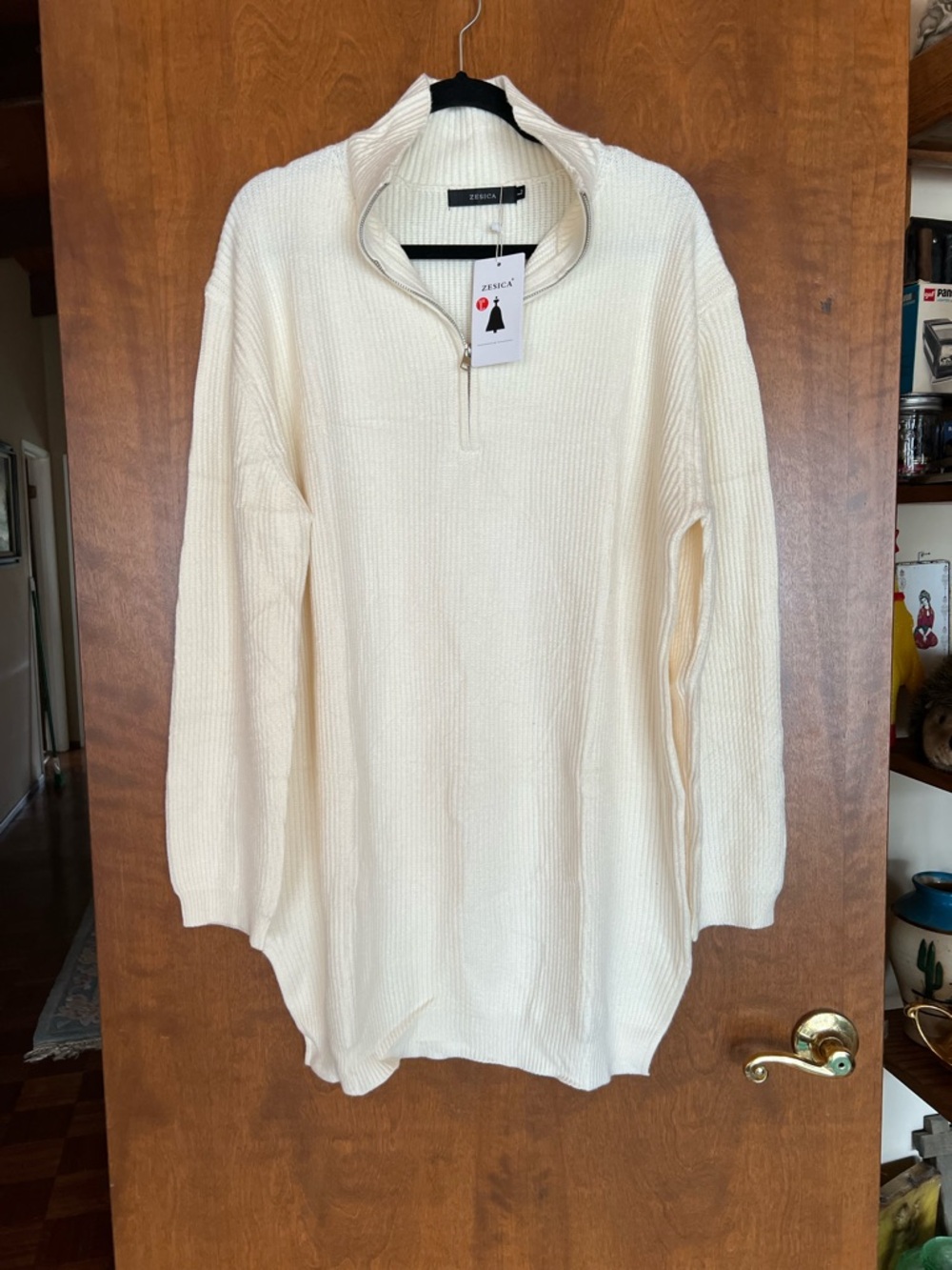 Zesica Cream Ribbed Half-Zip Sweater